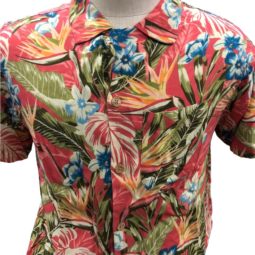 EUC Caribbean Joe 100% Rayon Colorful Tropical Print Hawaiian Shirt Stri…